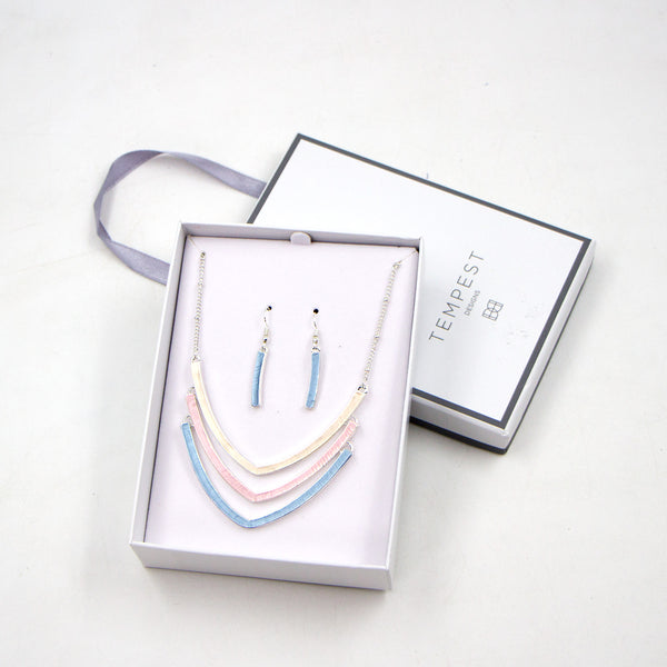 Triple bar contemporary necklace and earring set in enamel