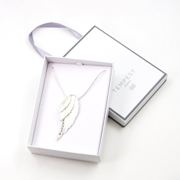 Angel wing pendant necklace with crystal