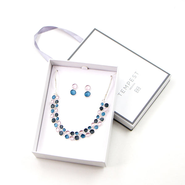 Double row enamel circles necklace set