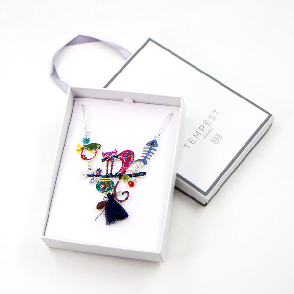Multicolour crazy cat necklace with tassel
