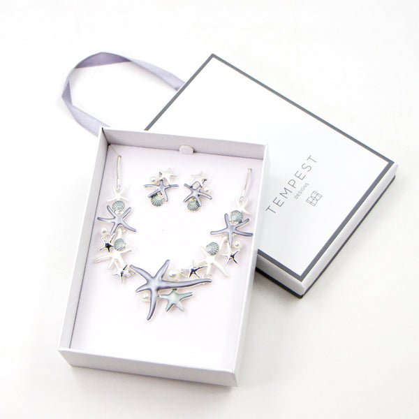 Multi enamel starfish necklace set