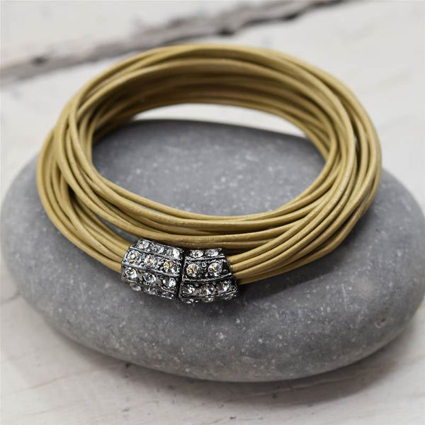 Plaited wrap around bracelet with matt silver diamante clasp