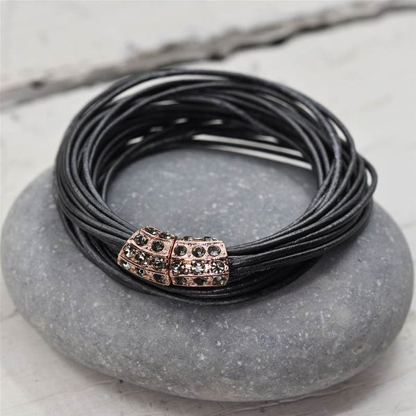 Plaited wrap around bracelet with rose gold diamante clasp