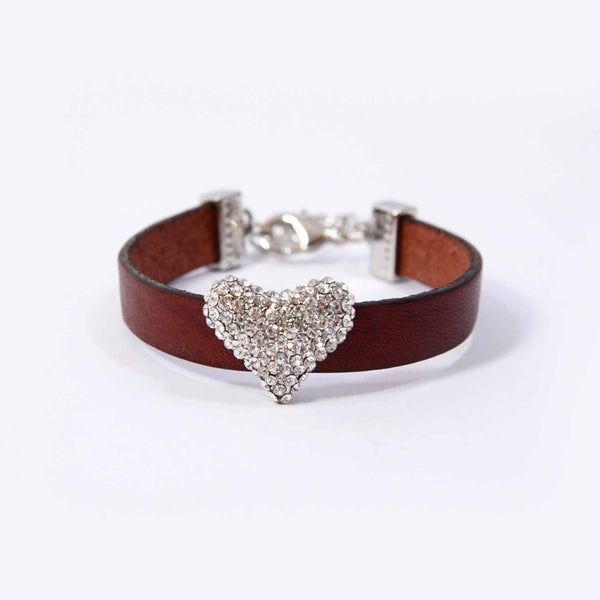 Leather bracelet with crystal diamante heart feature