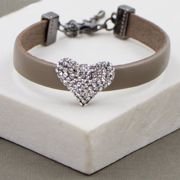 Leather bracelet with crystal diamante heart feature