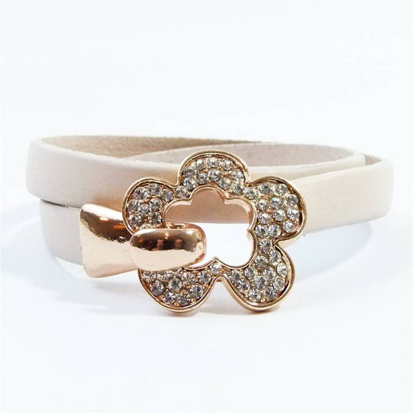 Cut out dia flower clasp on double leather wrap