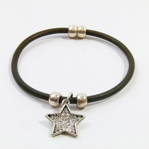Leather bracelet with crystal star charm and magnetic clasp