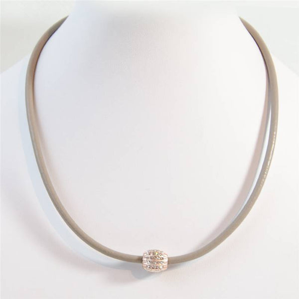 Magnetic clasp groove bead with crystals on leather necklace