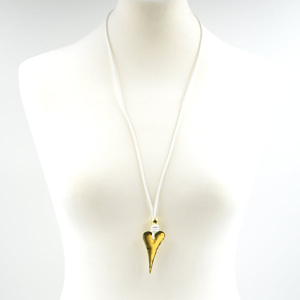 Elongated heart on long leather necklace