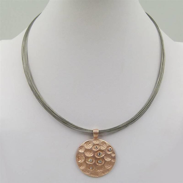 Dimpled circle with diamantes on short multi-cable necklace