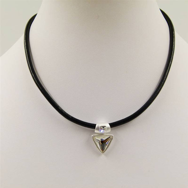 Simple triangle & square crystal pendant on short leather