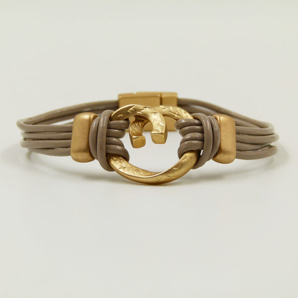 Swirl on multistrand leather bracelet with magnetic clasp