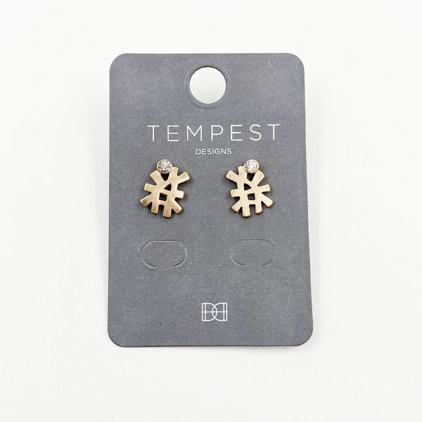 Delicate criss-cross style stud earrings with crystal