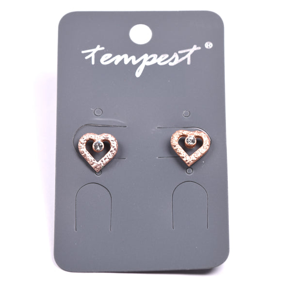 Cutout beaten heart stud earring with crystal