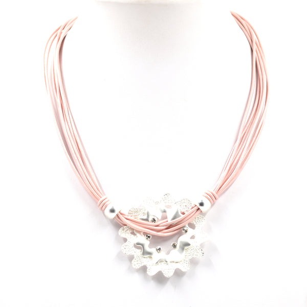 Irregular circle design on multistrand short leather necklace