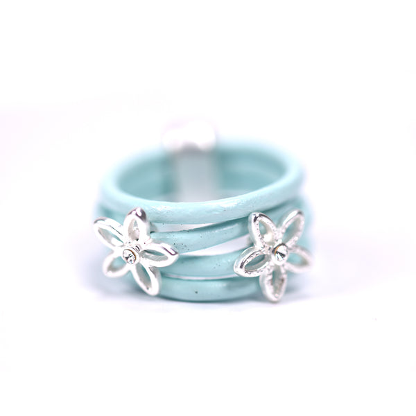 Multistrand leather ring with twin flower detail & crystals