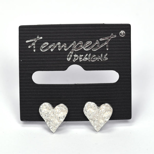 Beaten effect heart stud earrings