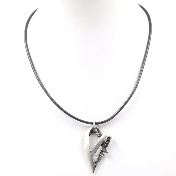 Contemporary fold over heart pendant on short leather