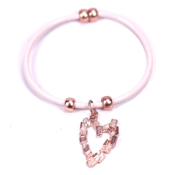 Square pattern open heart pendant on simple leather bracelet