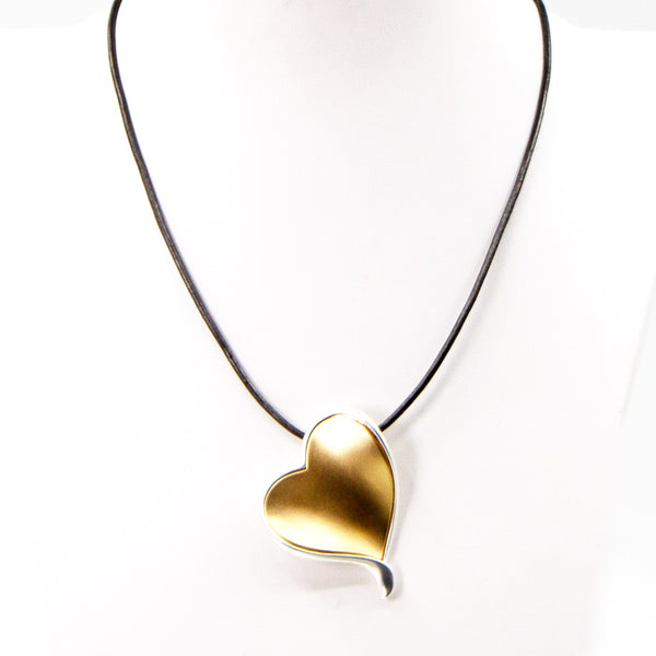 Solid heart pendant on short leather necklace