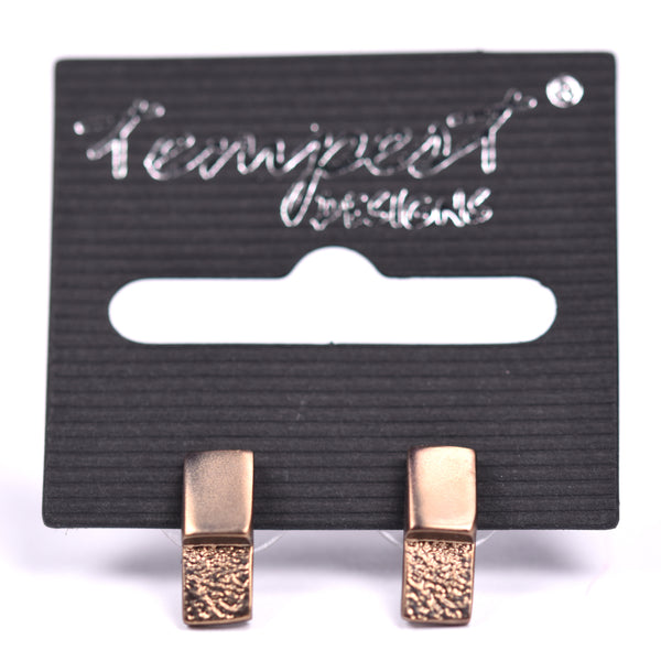Small rectangle mixed texture stud earrings