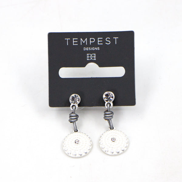 Circle drop earrings with  leather and crystal detail
