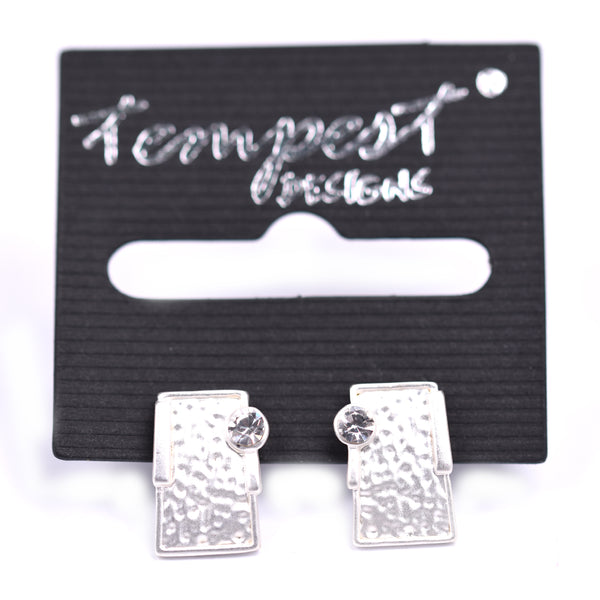 Asymmetrical rectangle stud earrings with crystal detail