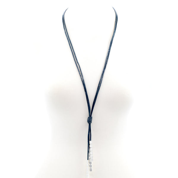 Long multistrand leather necklace with bar droppers
