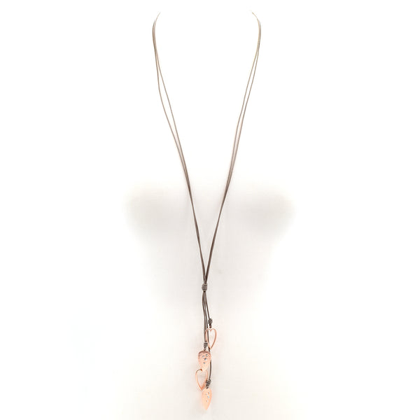 Varied heart droppers with crystal on long leather necklace