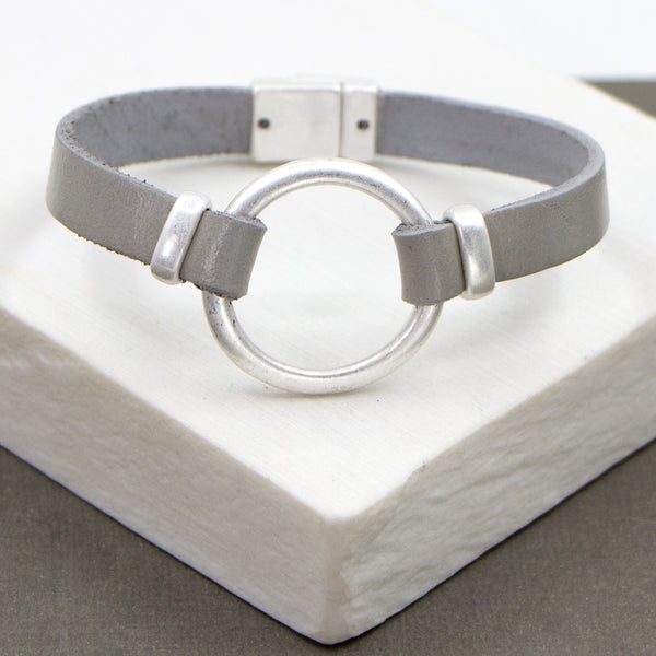 Cut out circle on leather bracelet with magnetic clasp