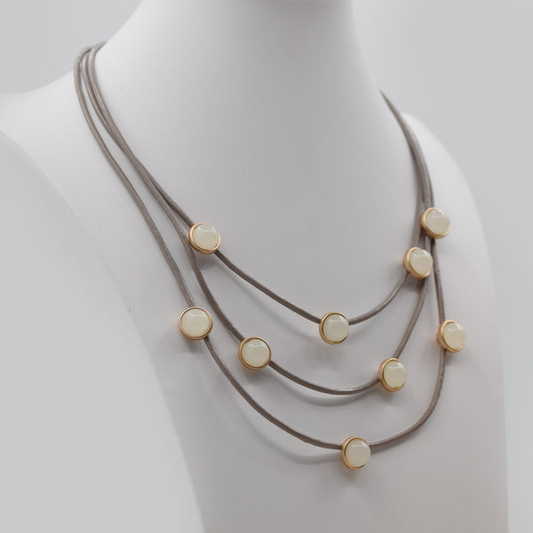 Matt Gold Leather 3 Strand Circle Detail Necklace  45+7cm