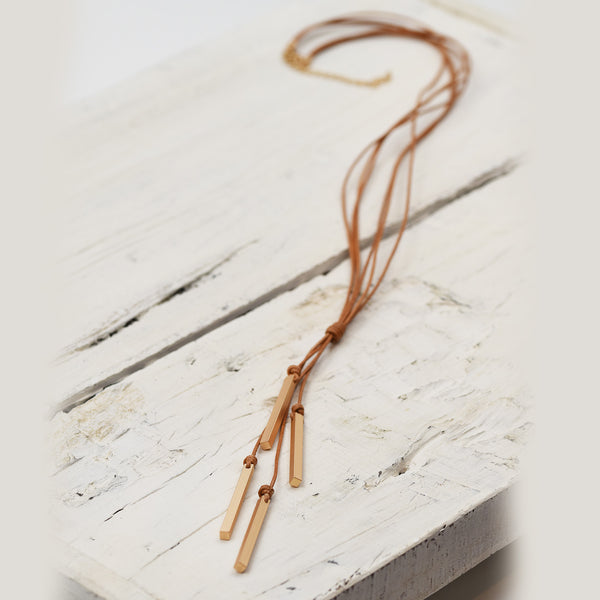 Matt gold and cream Leather Knot Strand Necklace