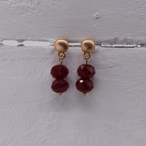 Matt Gold and Red Double Beaded Delicate Earring