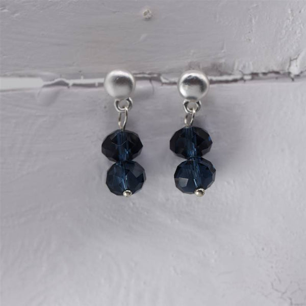 Matt Silver and Blue Double Beaded Delicate Earring