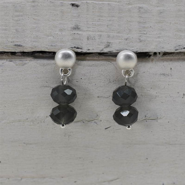 Matt Silver and Grey Double Beaded Delicate Earrings