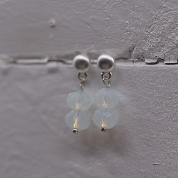 Matt Silver and Opal Double Beaded Delicate Earring