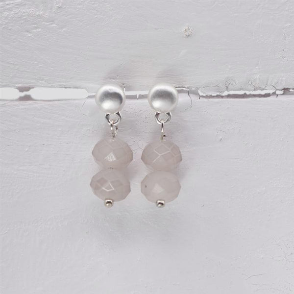 Matt Silver and Taupe Double Beaded Delicate Earring