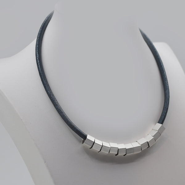 Matt Silver and Metallic Blue with Square Bead Detail 45+7cm