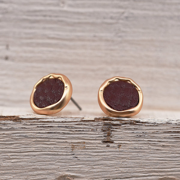 Matt Gold and Red Textured Round Post Earrings