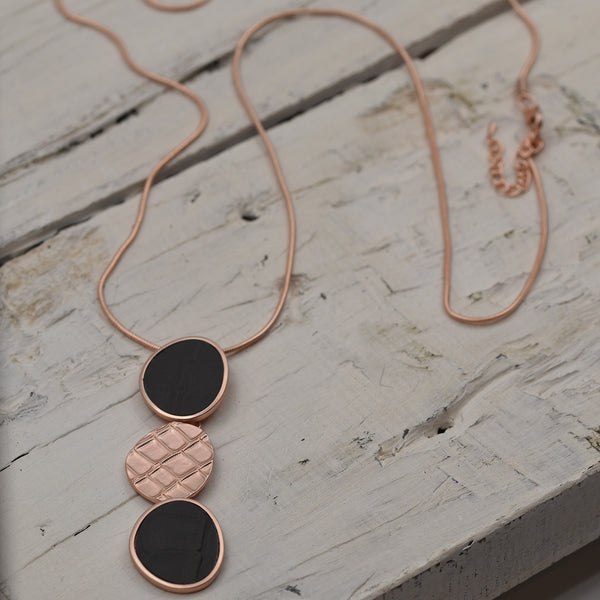 Matt Rose Gold and Grey Linked Circle Necklace 90+7cm