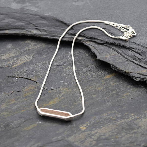 Contemporary hexagonal shape leather inlay necklace