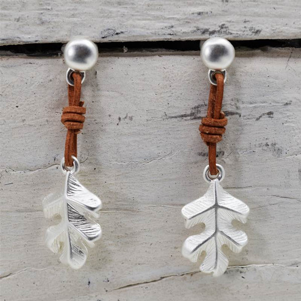 Acorn leaf component and leather earrings
