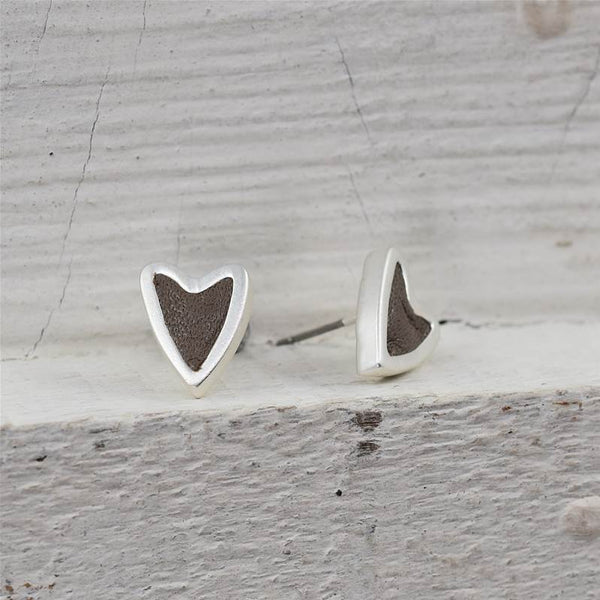 Leather inlay contemporary heart earring