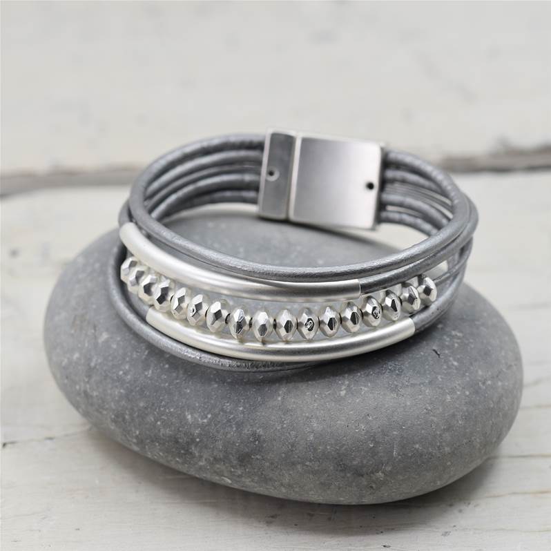 Multistrand leather bracelet with beads and tubes and magnet – Tempest ...
