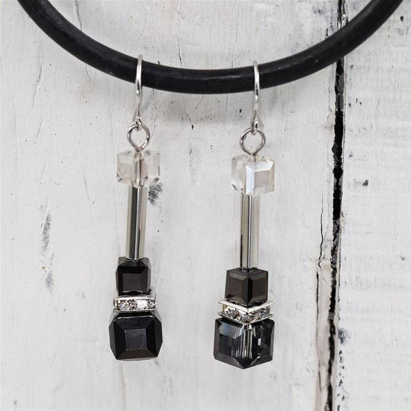 Gun and crystal cube drop earrings