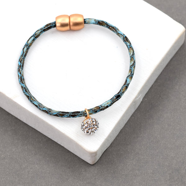 Animal print bracelet with crystal charm