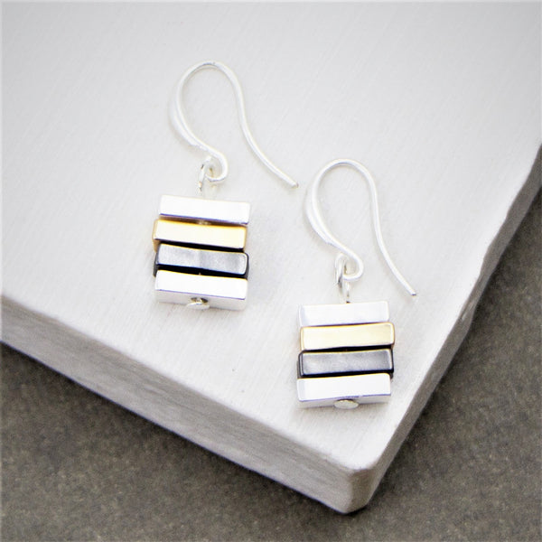 Fish hook earrings with square charm drop