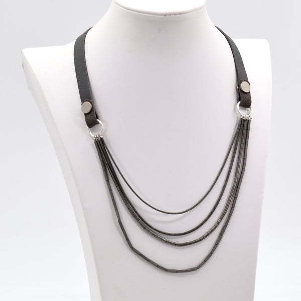 Leather necklace with multi strand section