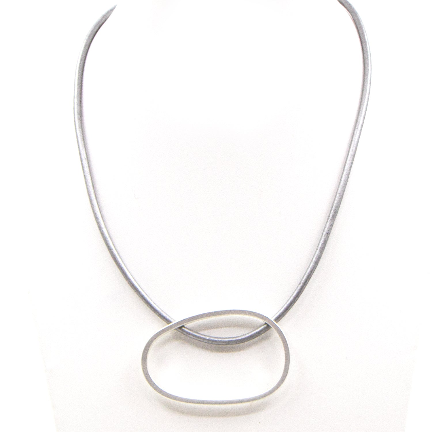 Open elongated circle pendant on short leather necklace – Tempest Designs