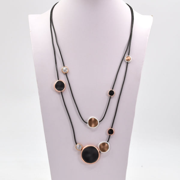 Double strand long necklace with circle pendants